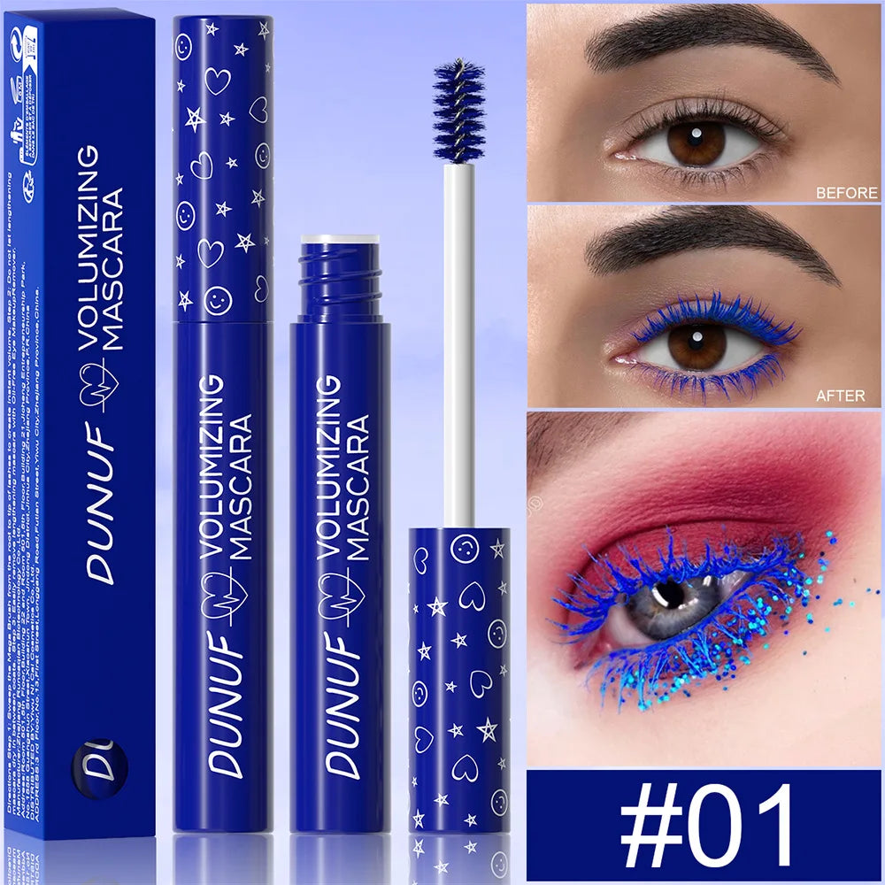 DUNUF Colorful Waterproof Curling Mascara – Blue Green Purple Colorful Mascara HIP 01