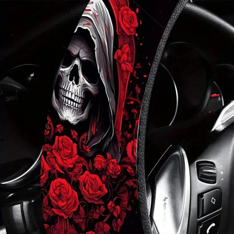 Skull & Rose Steering Wheel Cover | Gothic Universal Fit Steering Wheel Cover HIP