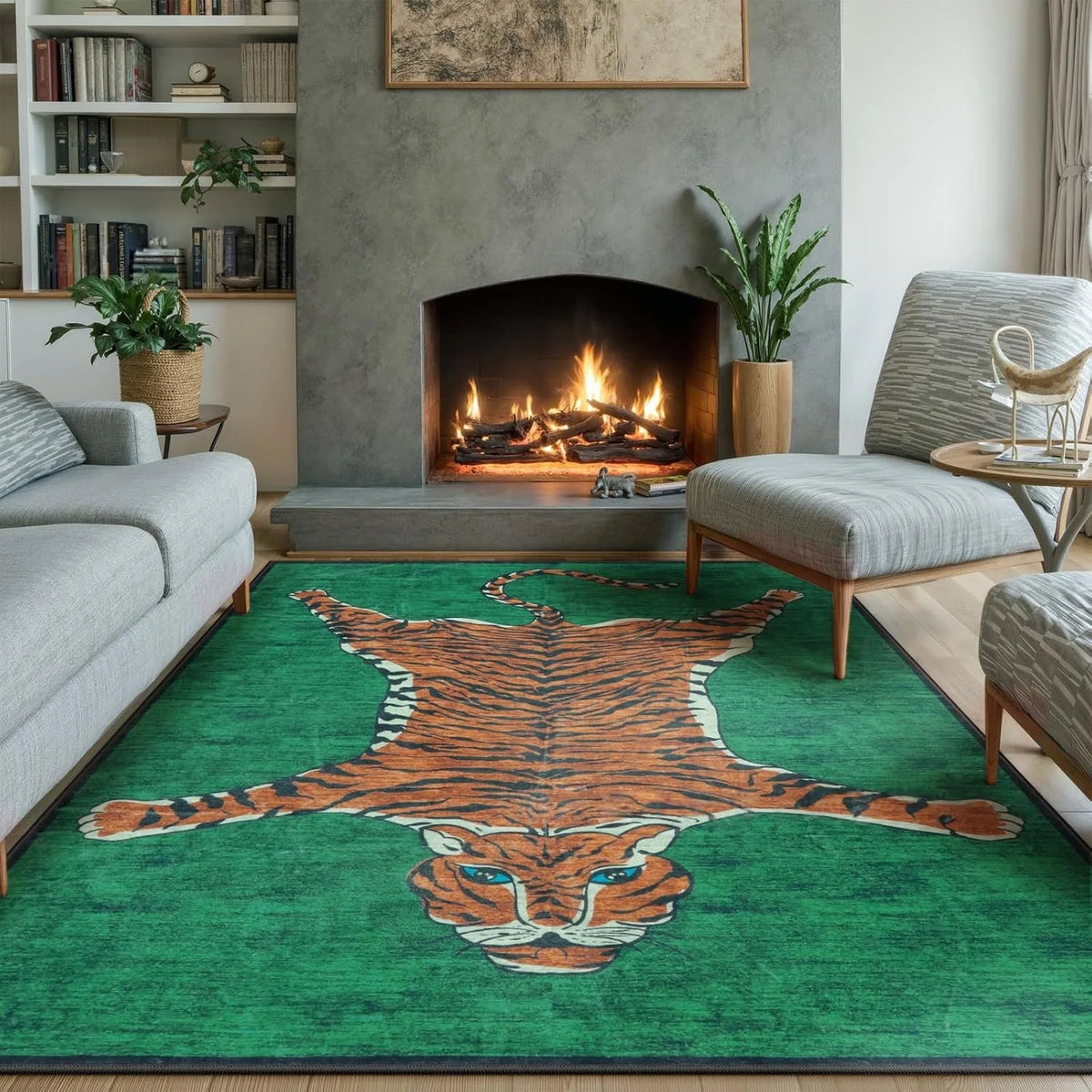Bohemian Tiger Floral Anti-Slip Vintage Area Rug | Moroccan Decorative Area Rug HIP 11 40X60cm-Felt