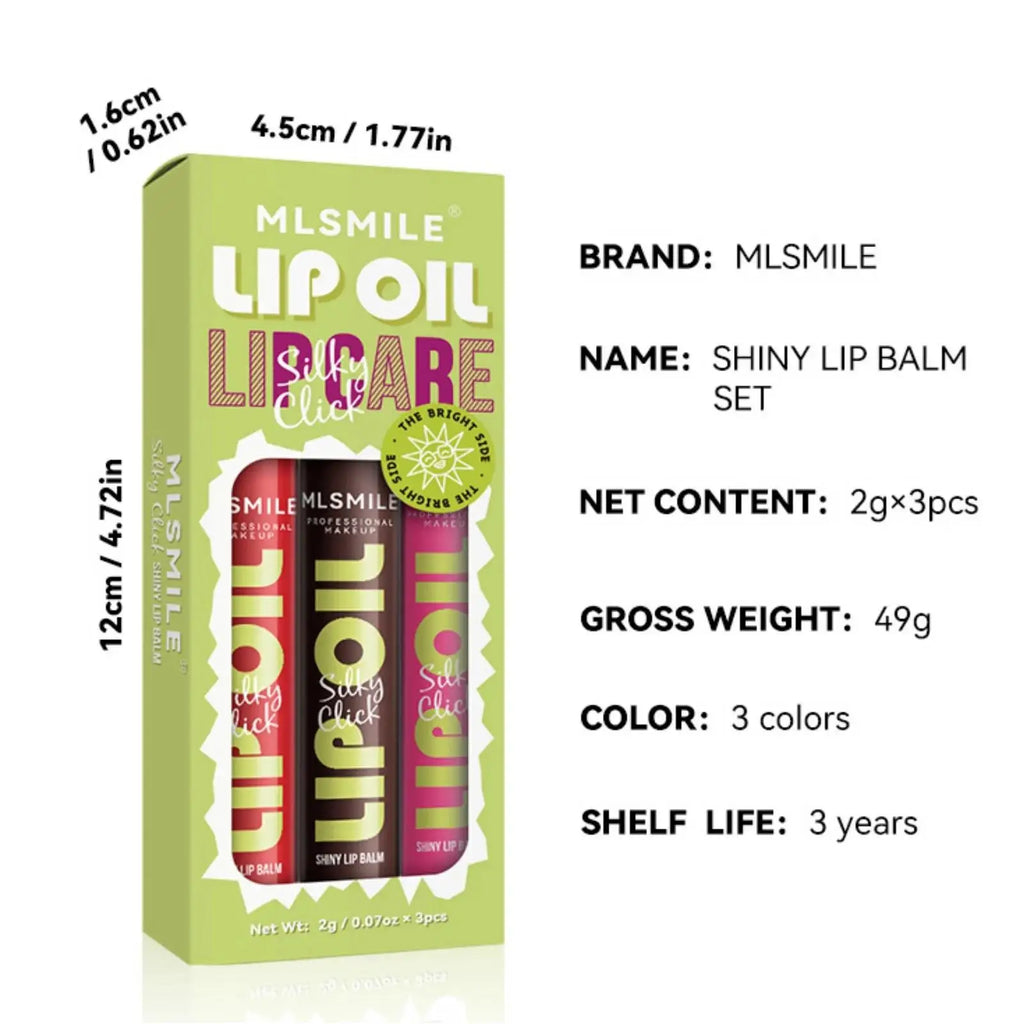 MLSMILE 3-Piece Moisturizing Mirror Lip Gloss Set | Long-Lasting Lip Gloss Set HIP