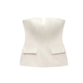MUJER off Shoulder Tube Top Women Sexy Strapless Crop Top Woman Fashion Backless Short Tops for Women Spring Bustier Vest Top HIP WHITE M