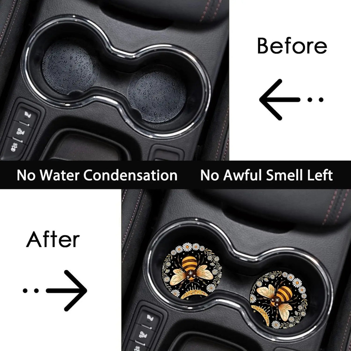 2-Pack Bee Ceramic Car Cup Holder Coasters – 2.75" Anti-Slip Car Cup Holder Coaster HIP