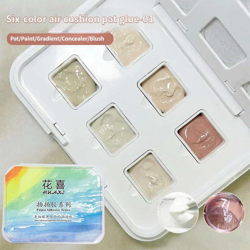 No‑wash Air Cushion Patting Gel Nail Polish 6 Colors Solid Painting Gel High Saturation Pigment Nail Gradient Blush Concealer HIP 6 Colors 01