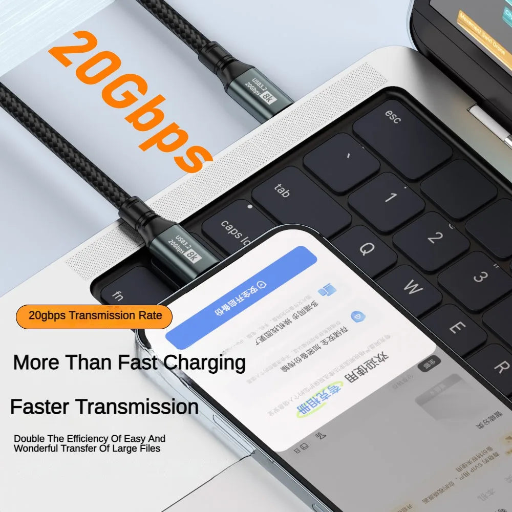100W USB-C to USB-C Cable USB3.2 8K 20Gbps Fast Charge USB-C Charging Cable HIP