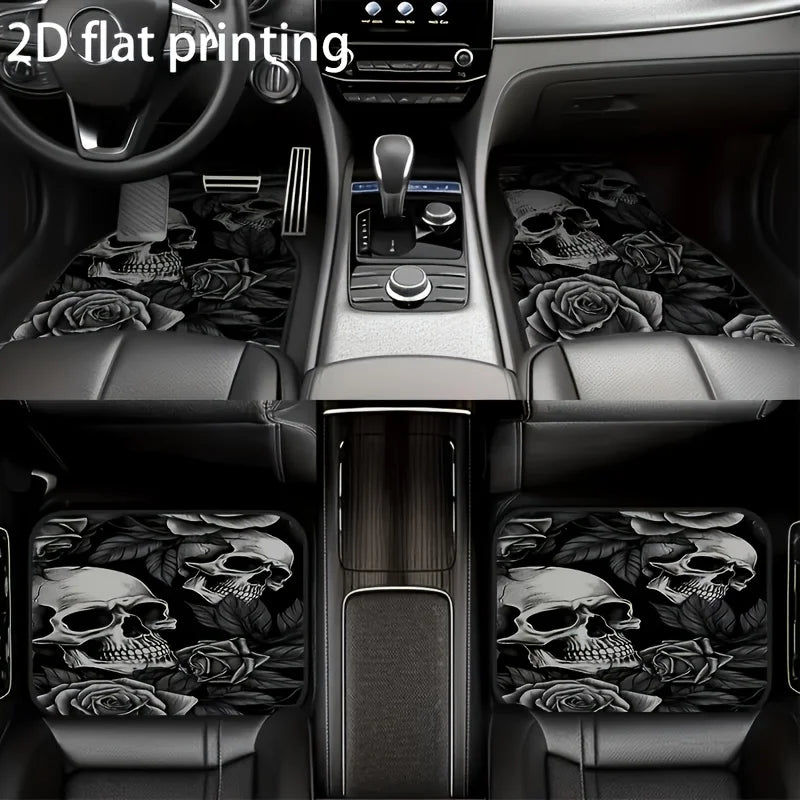 4-Piece Skull & Rose Car Floor Mats – Universal Fit Set Car Floor Mats HIP
