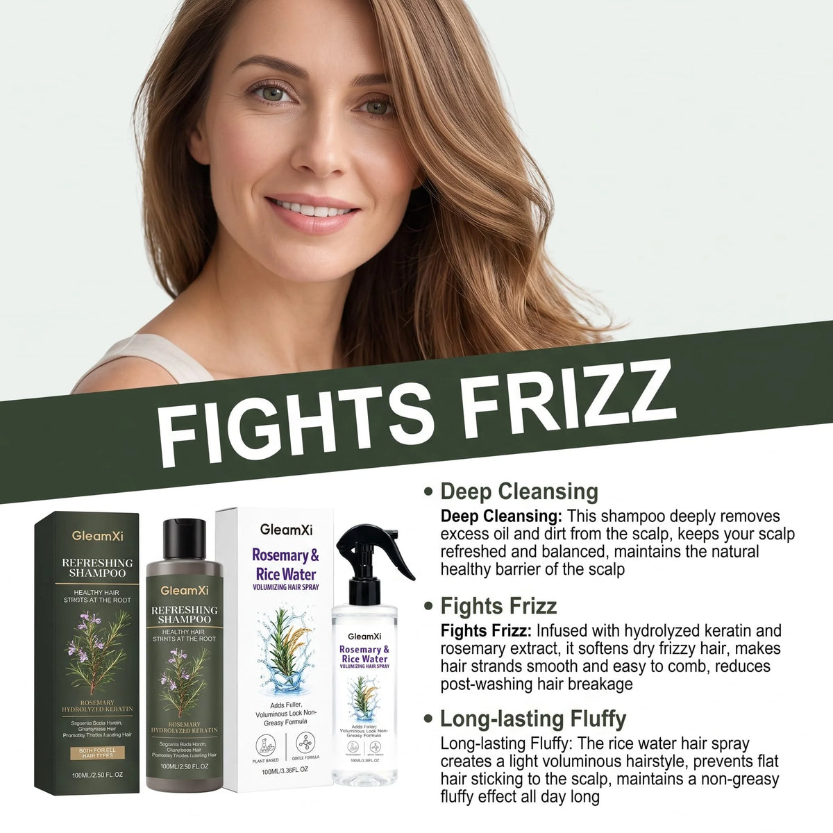 Rosemary Shampoo & Rice Water Spray Set – Volumizing Hair Kit Hair Care Set HIP