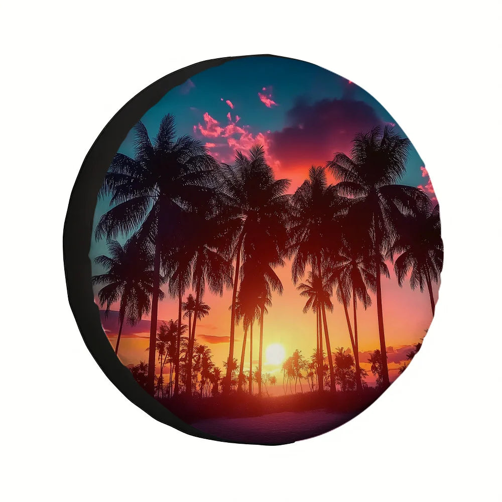 Tropical Palm Tree Sunset Spare Tire Cover – Waterproof Spare Tire Cover HIP 1 16 in