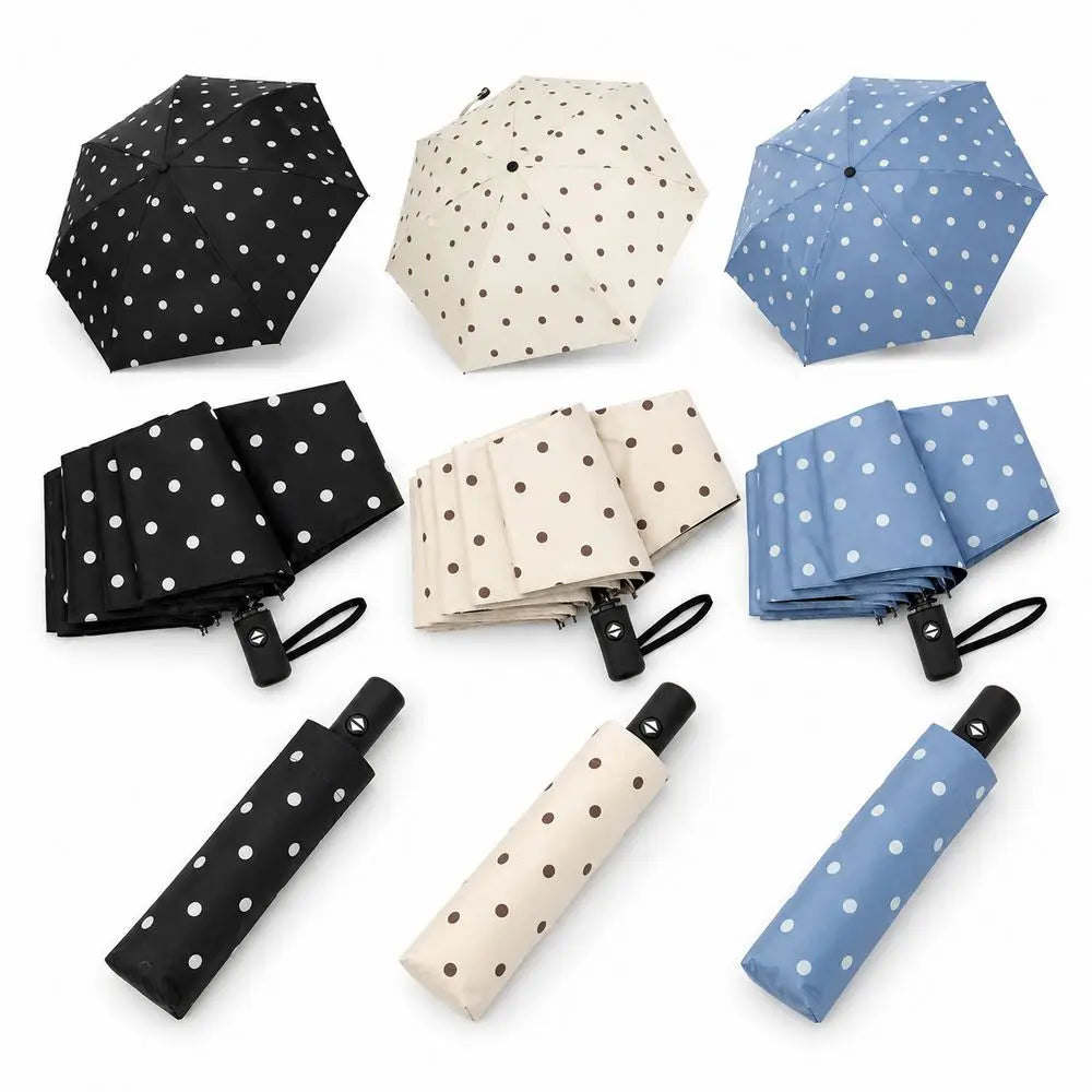 Polka Dot Auto Folding Umbrella – UV Protection & Compact Folding Umbrella HIP