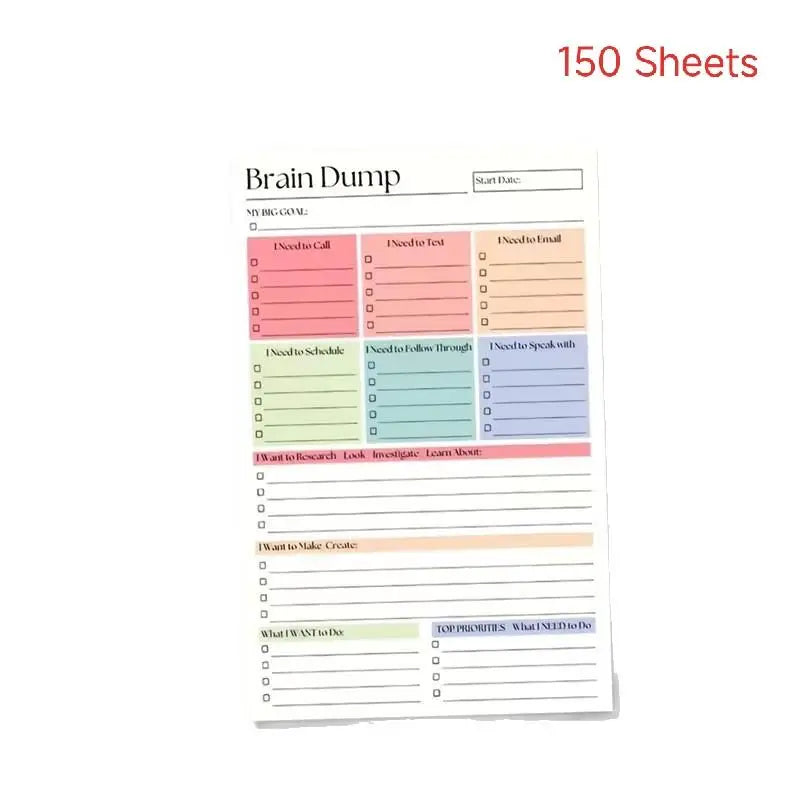 A5 Brain Dump Notebook – Undated To-Do List & Task Planner Planning Notebook HIP 150 Sheets