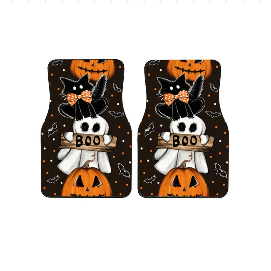 4-Piece Halloween Pumpkin & Black Cat Car Floor Mats – Universal Car Floor Mats HIP