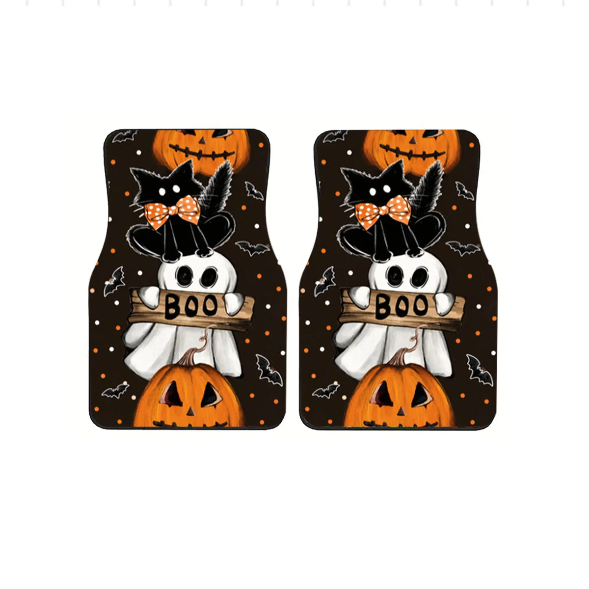 4-Piece Halloween Pumpkin & Black Cat Car Floor Mats – Universal Car Floor Mats HIP