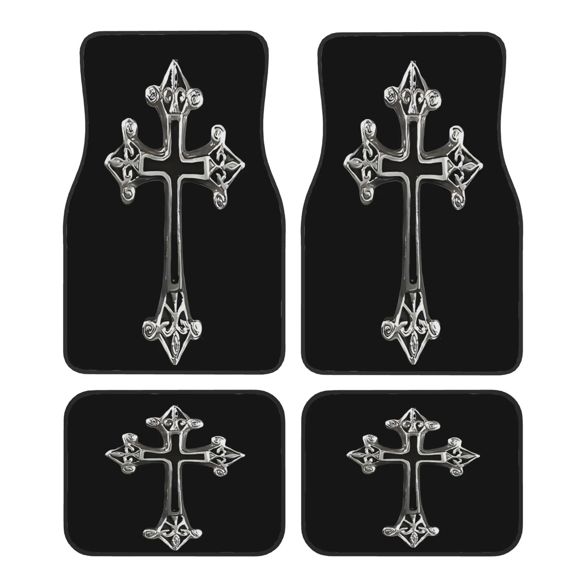 4-Piece Gothic Cross Car Floor Mats – Universal Fit, Black Car Floor Mats HIP black