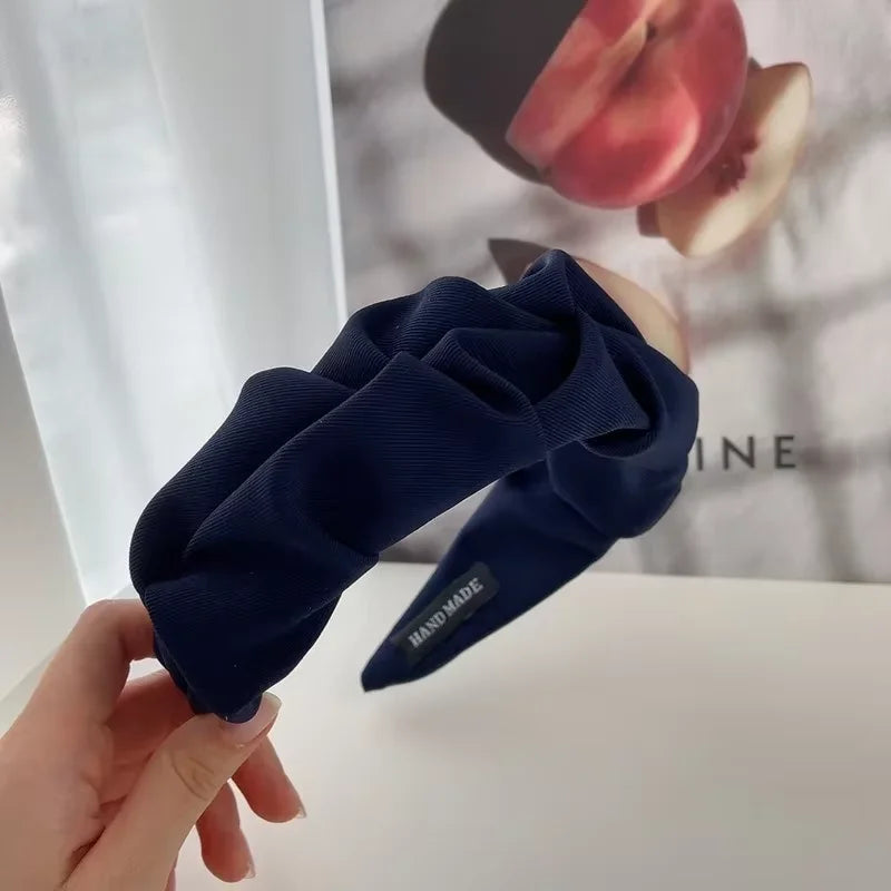 Women's Solid Color Cotton Fold Hair Hoop Headband Fashion Headband HIP C47-Blue 1pcs