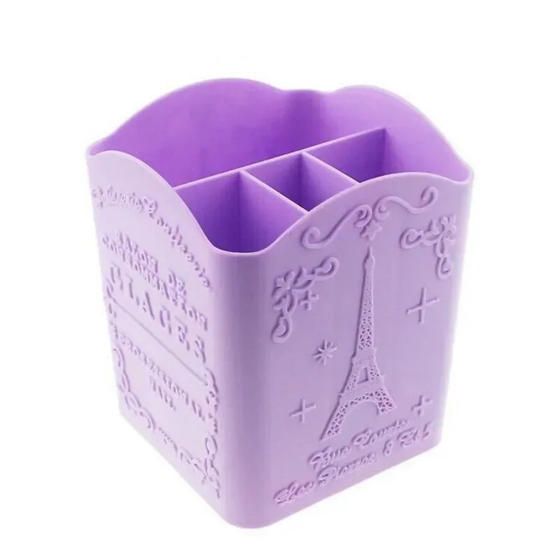 4 Compartments Makeup Brush Holder Portable Empty Plastic Brushes Holder Nail Pen Box Storage Organizer Container Random color HIP