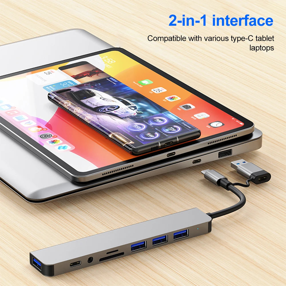 8-in-2 USB-C Hub Docking Station – 5Gbps 8 Ports USB-C Docking Hub HIP