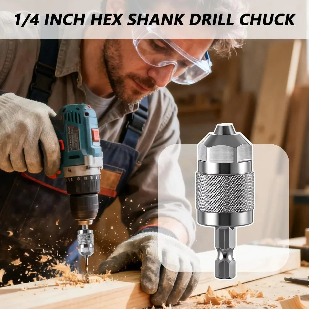 Self-Tightening 3-Jaw Drill Chuck Adapter 1.5–6.5mm ¼" Hex Shank Drill Chuck Adapter HIP