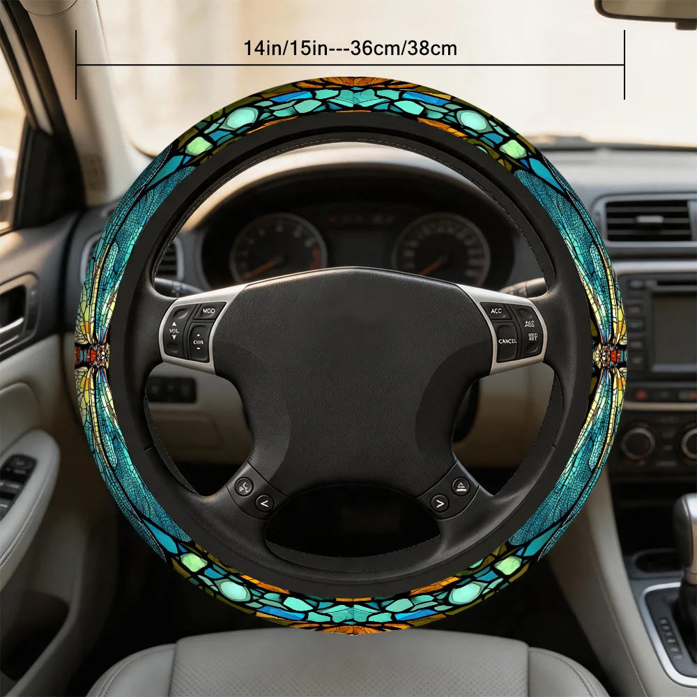 Dragonfly Leaf Mosaic Steering Wheel Cover – Universal Fit Steering Wheel Cover HIP