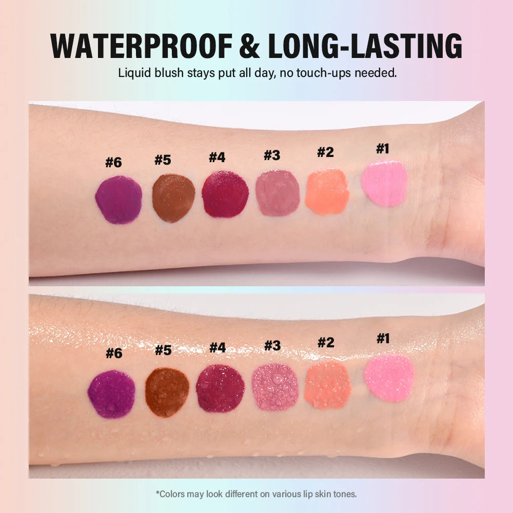 Cheek Blusher 6 colors Long-Lasting Cheek Stain All-Day Blendable Liquid Blush Long-Lasting Blush Sponge Applicator Cheek Makeup HIP