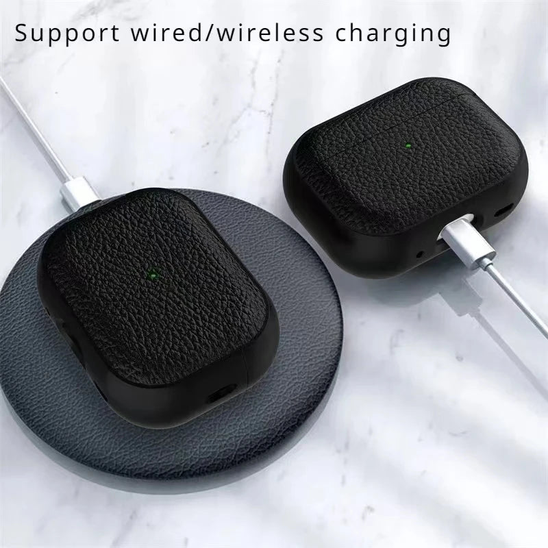 Lychee Leather AirPods Case with Hook Strap | Pro 1 2 3 4 Earphone Case HIP