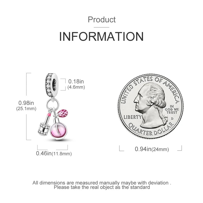 S925 Silver Plated Pink Perfume Bottle Luggage Camera Airplane Pendants Charms Fit Original Bracelets DIY Birthday Jewelry Gifts HIP