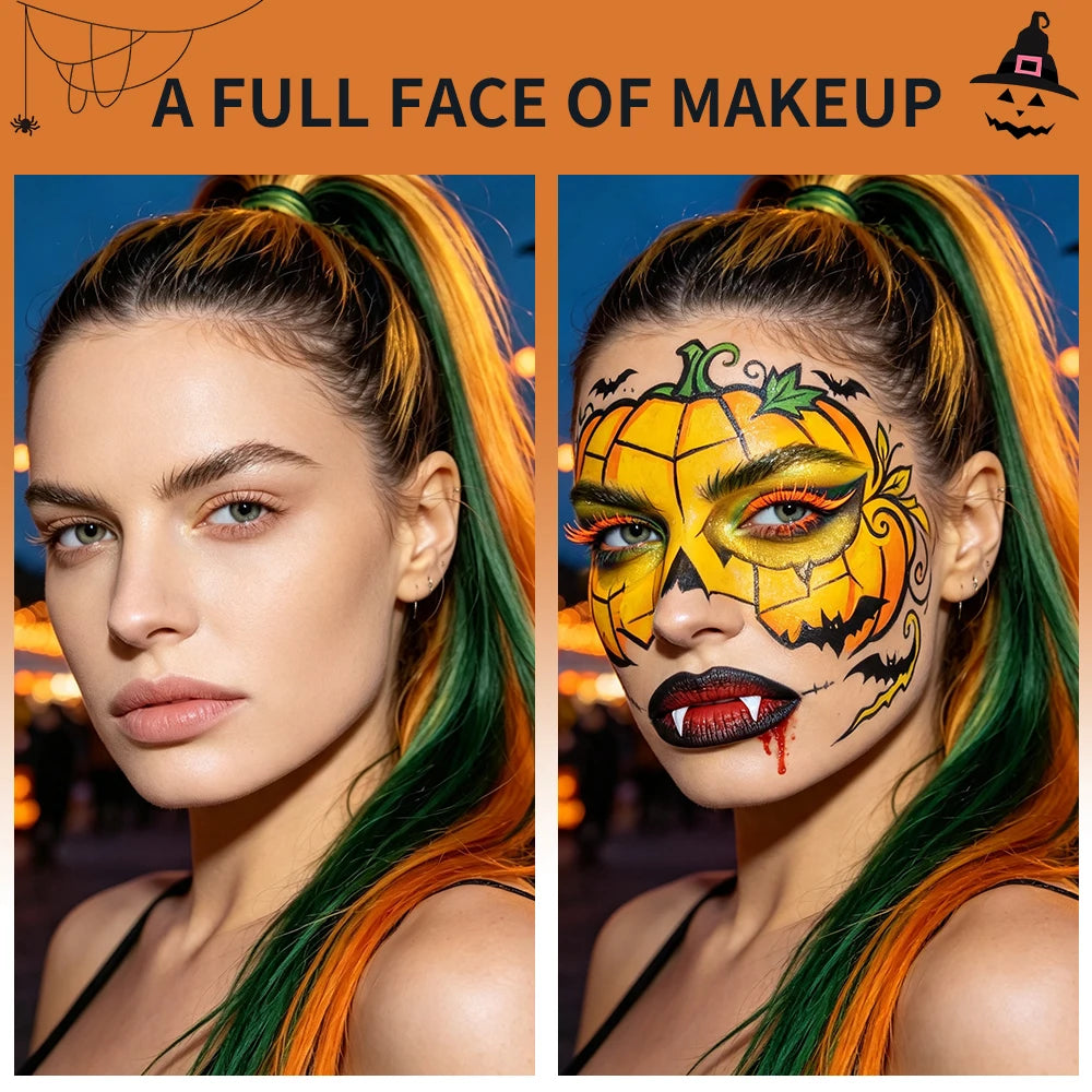 5pcs Halloween Pumpkin Cosplay Makeup Set Lipstick Glowing Eyelashes Dark Blush Mascara Eyeliner Gothic Vampire Makeup HIP