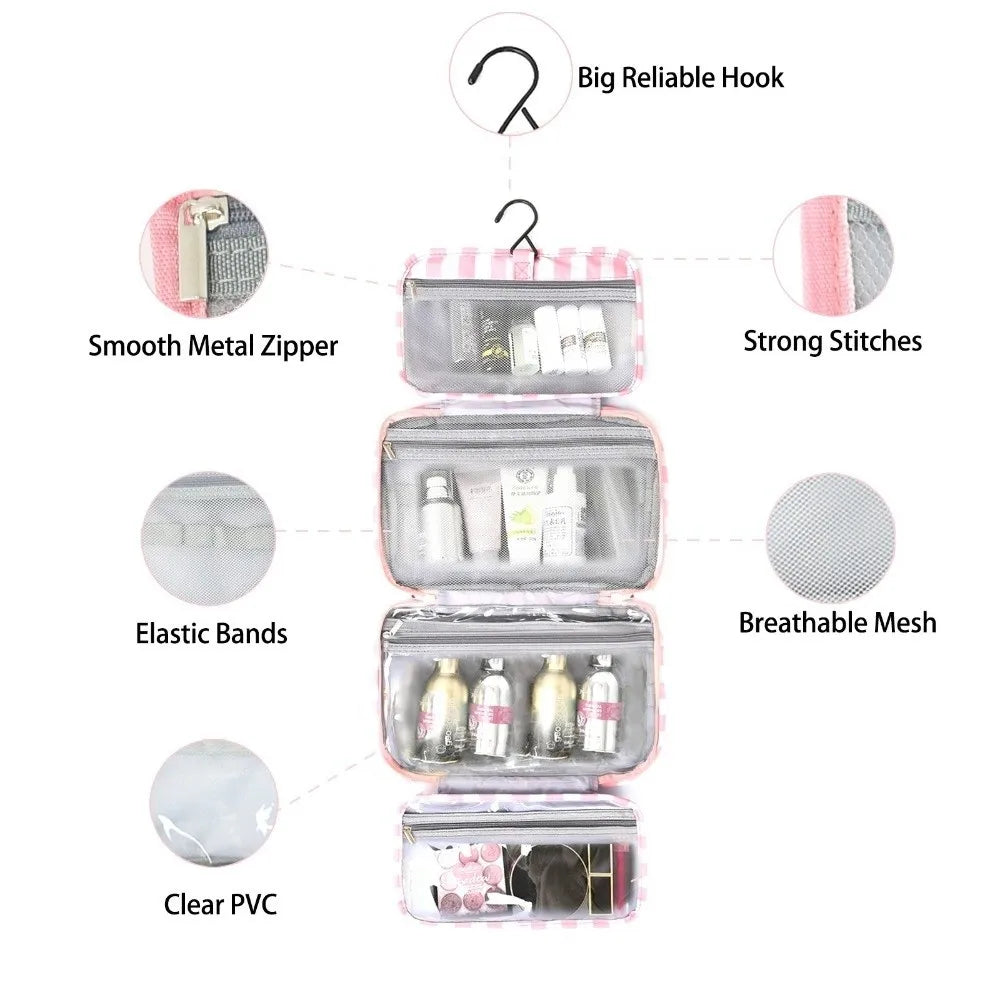 4-Fold Hanging Travel Toiletry Bag – Striped Cosmetic Organizer Cosmetic Travel Bag HIP