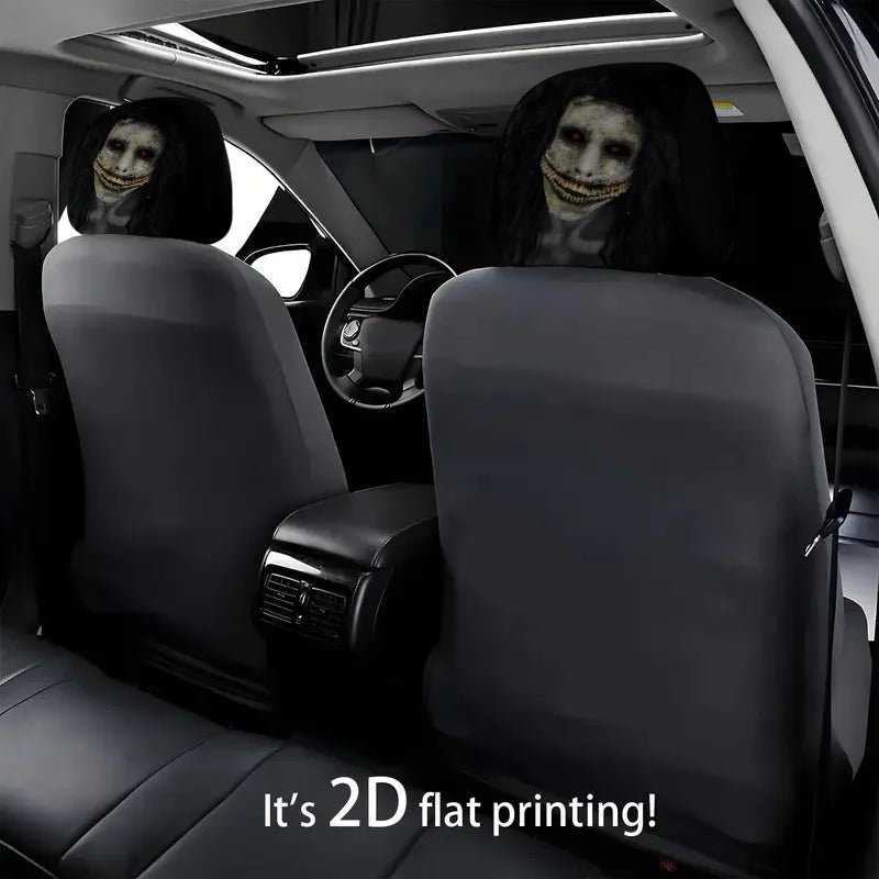 2-Pack Spooky Grinning Face Car Headrest Covers – Black Car Headrest Cover HIP