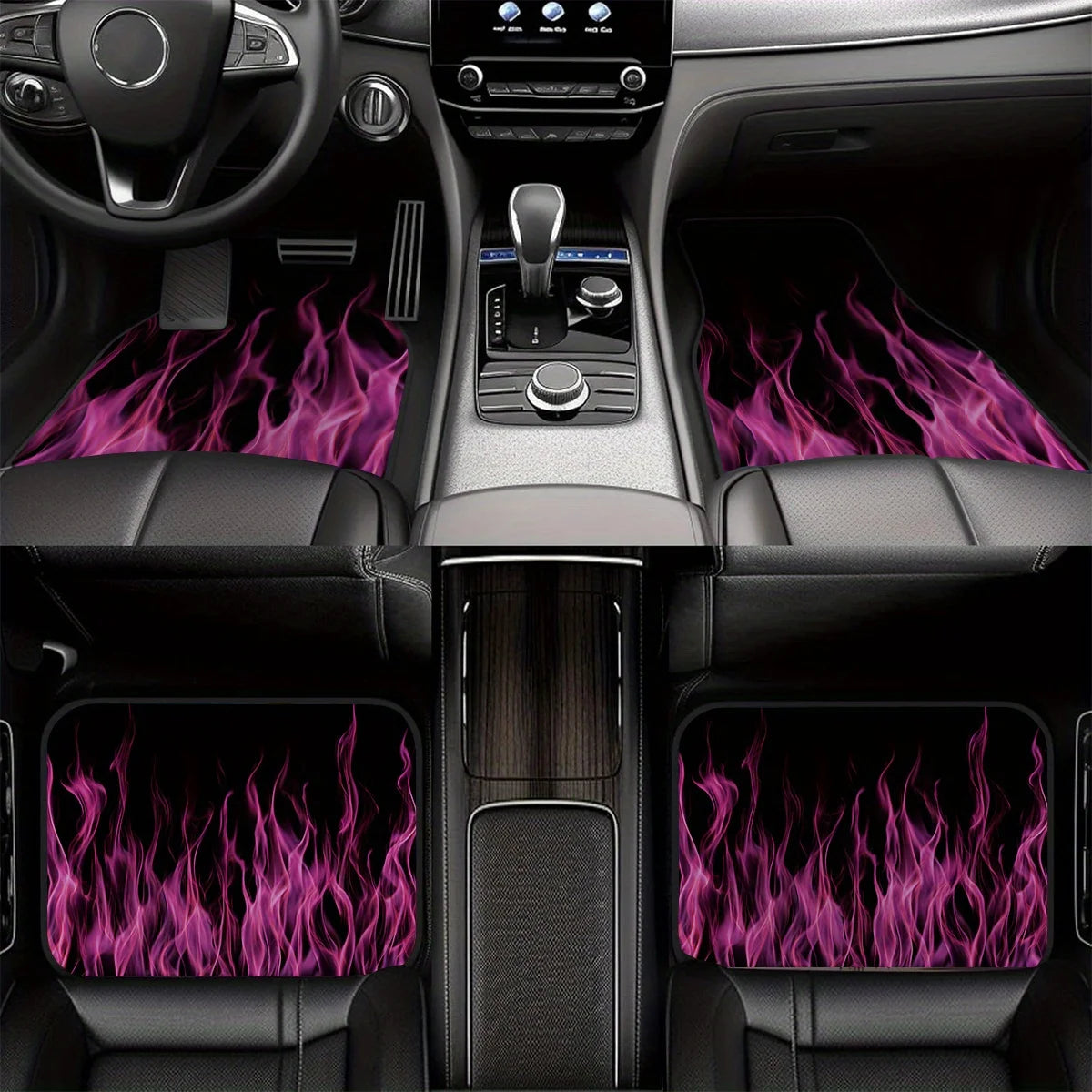 4-Piece Non-Slip Car Floor Mats – Pink Purple Flame Pattern Car Floor Mats HIP