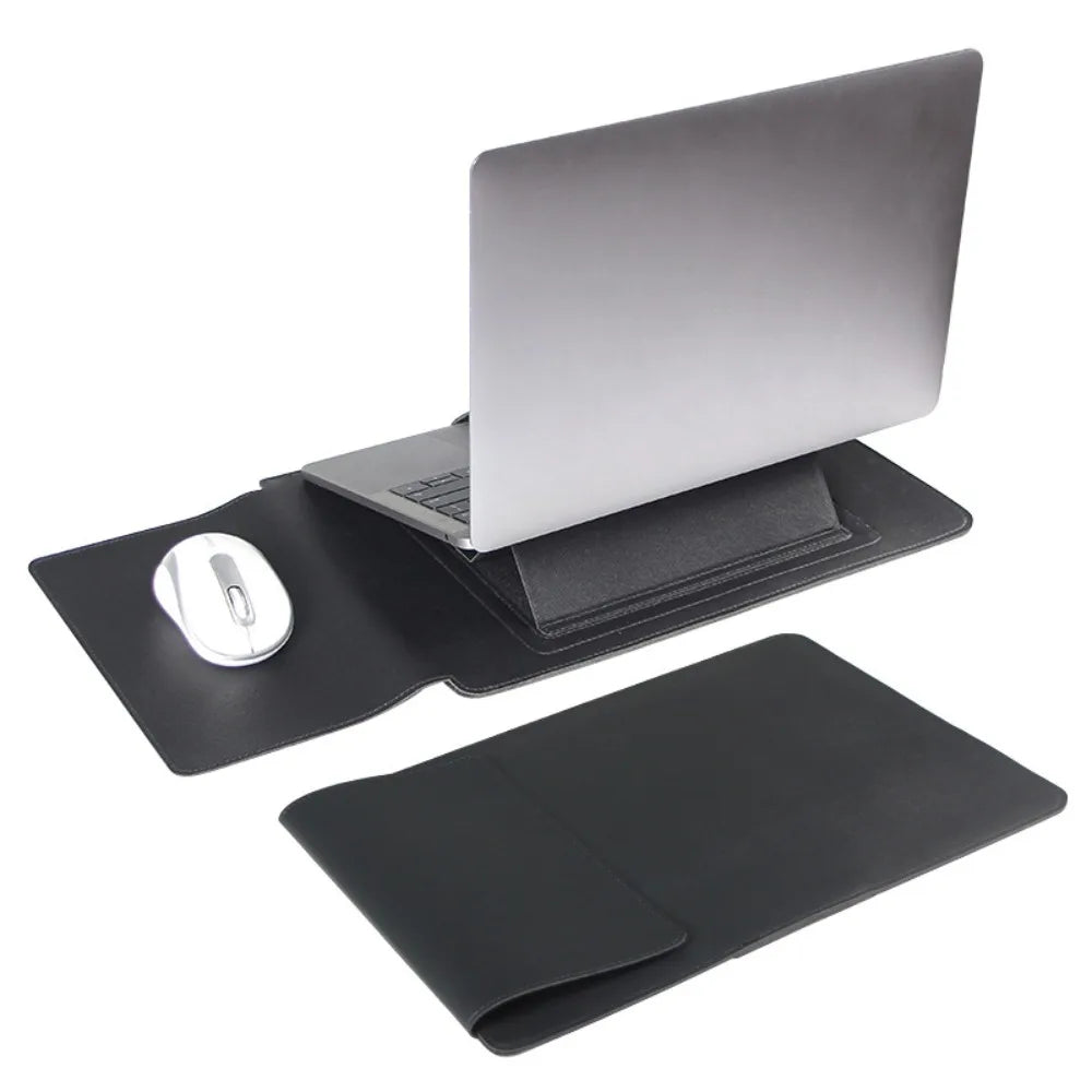 13–15" Laptop Sleeve with Stand & Mouse Pad | PU Leather Laptop Sleeve Case HIP Black 15-16 inch