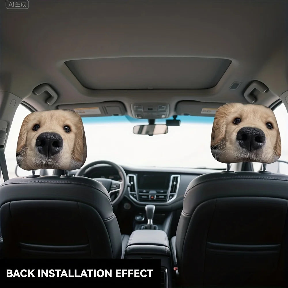Golden Retriever Car Headrest Covers – 2pc Dog Print Set Car Headrest Cover HIP