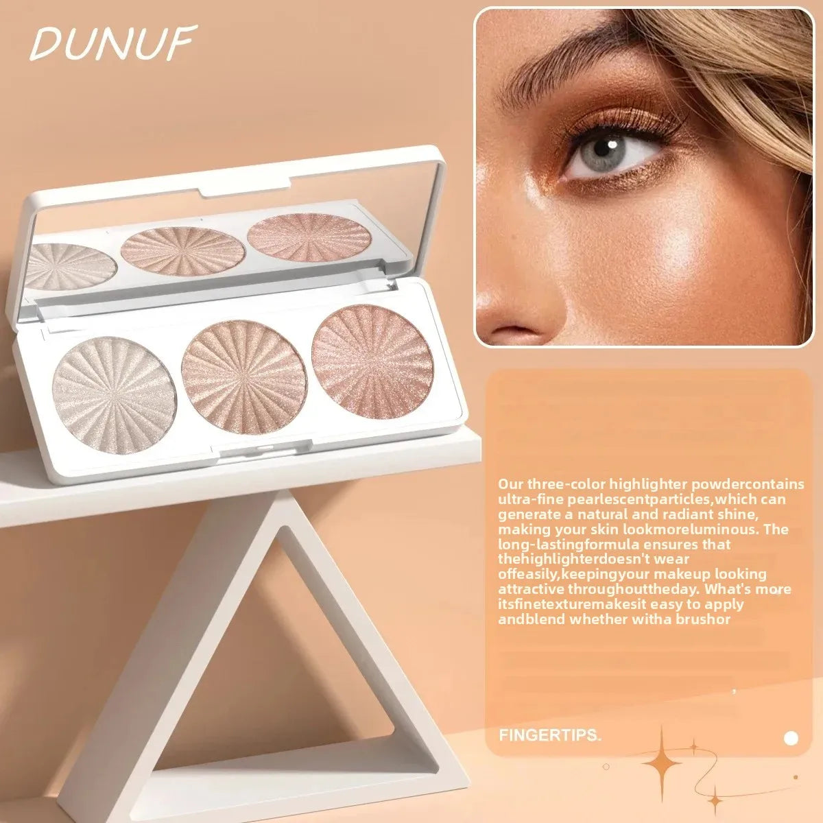 DUNUF 4-in-1 Baked Highlighter & Contour Palette – Waterproof Highlighter Palette HIP
