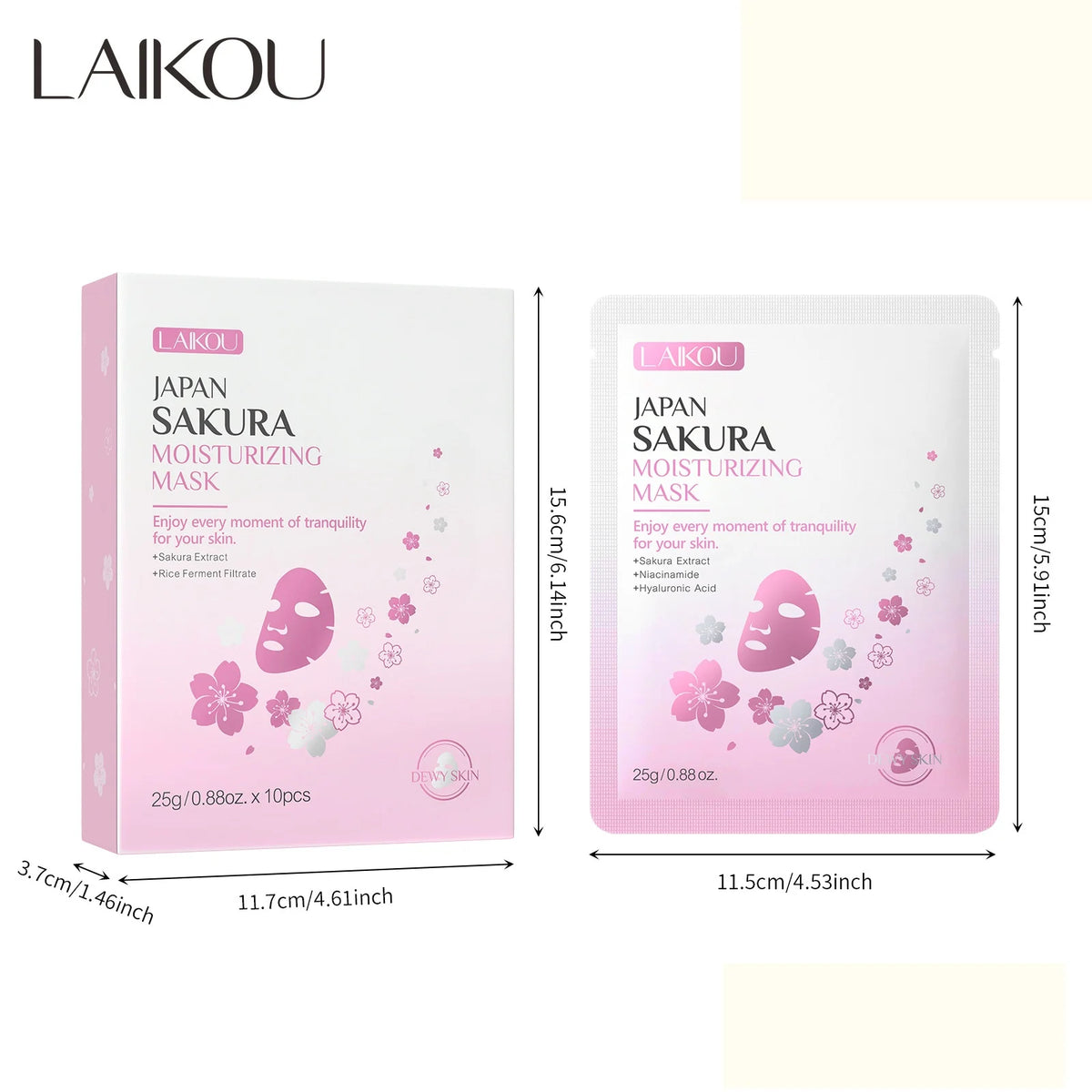 LAIKOU Sakura Moisturizing Face Mask 10 Pack – Deep Hydration Hydrating Face Mask HIP 01