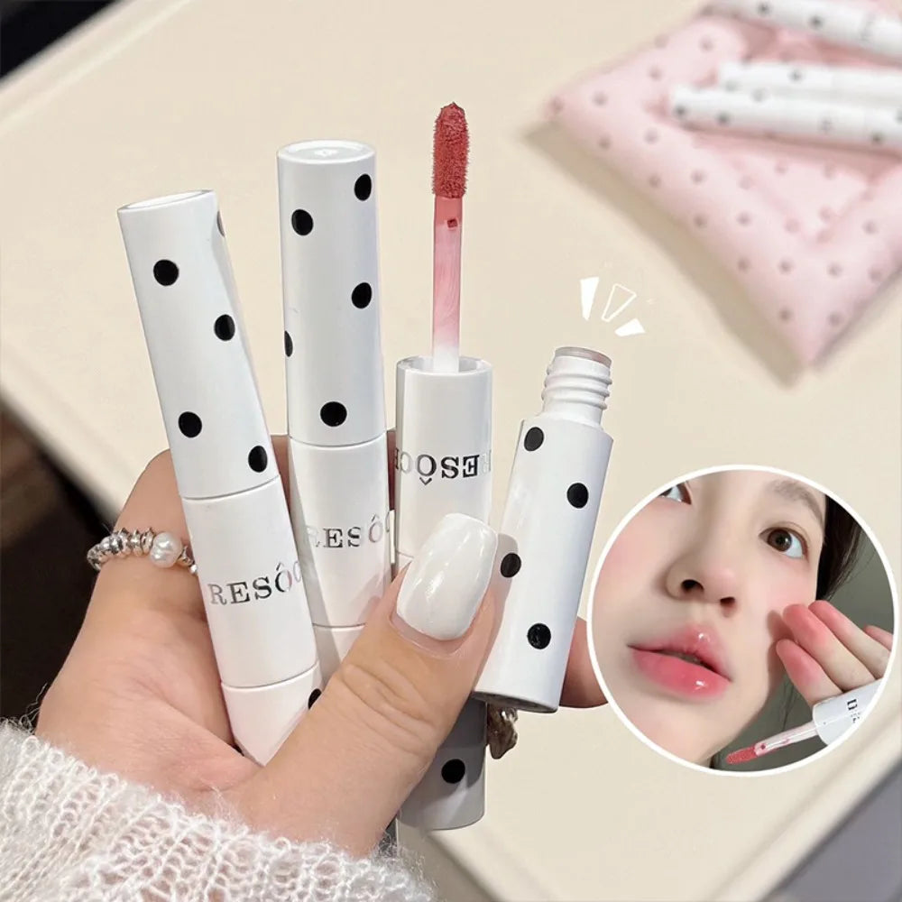 Polka Dot Dual End Water Light Lip Gloss Mirror Glass Lip Glaze Moisturizing Matte Velvet Lip Mud Korean Bean Paste Lips Makeup HIP