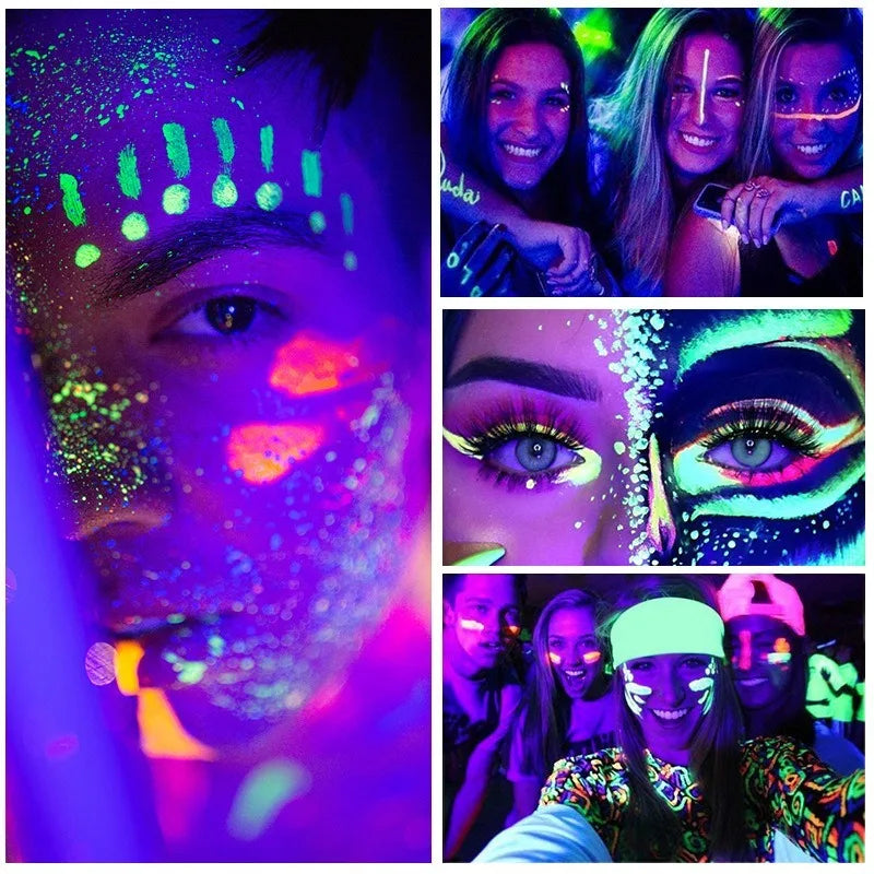 12Colors Eyeliner Cream Neon Colored Halloween Liner Eyeliner Pen Waterproof UV Blacklight Fluorescent Face Body Paint Makeup HIP