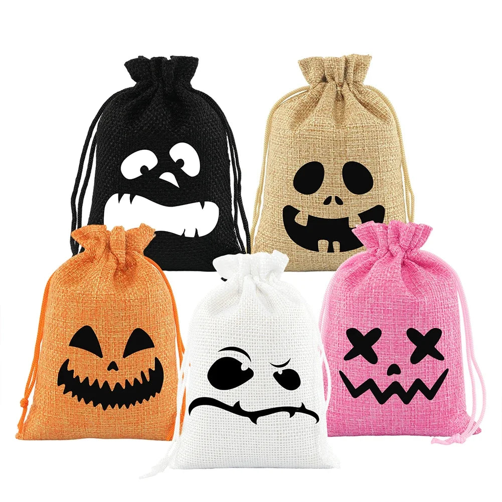 Multi Functional 5PCS Halloween Drawstring Gift Bag Linen Pumpkin Spider Bag Kids Favorite Candy Bag Holiday Party Home Decor HIP 5Pcs 10 14cm 3.94 5.51i