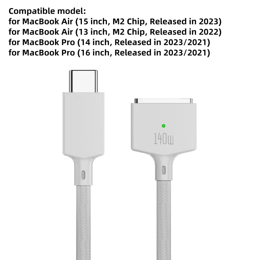 140W USB-C to MagSafe 3 Charging Cable 2M – MacBook Air/Pro Laptop Charging Cable HIP WHITE
