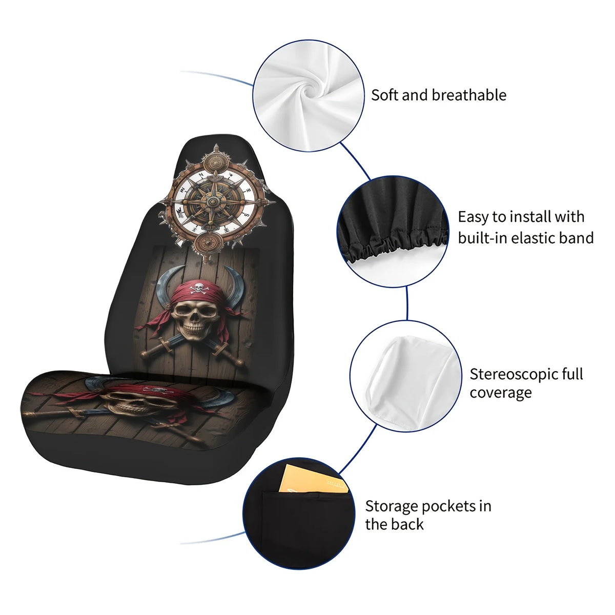 Pirate Skull & Compass Car Seat Cover – All-Season Polyester Car Seat Cover HIP