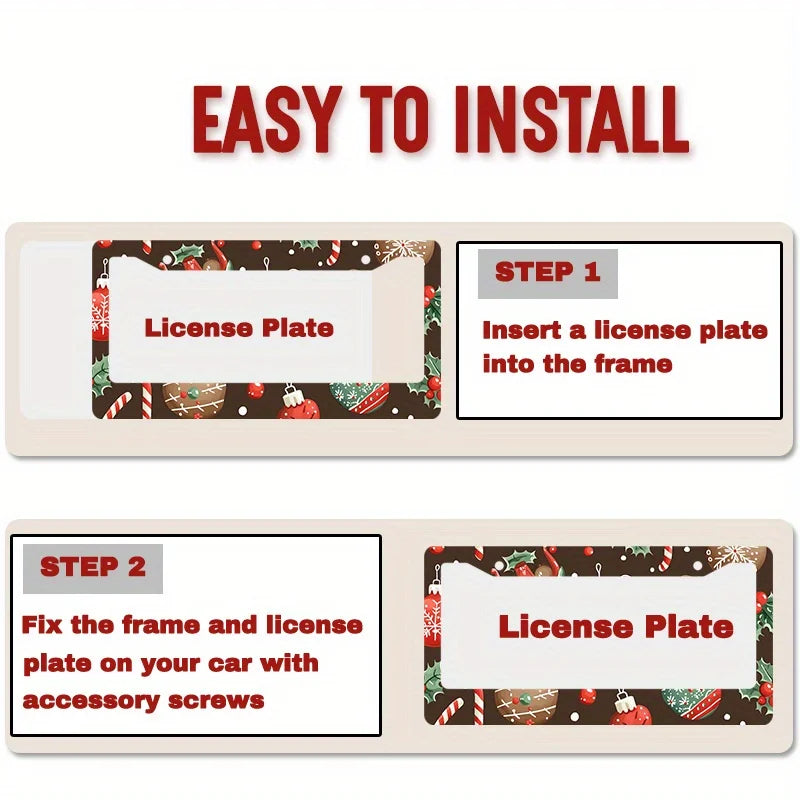Christmas License Plate Frame – 2D Flat, Universal Fit + Screws License Plate Frame HIP