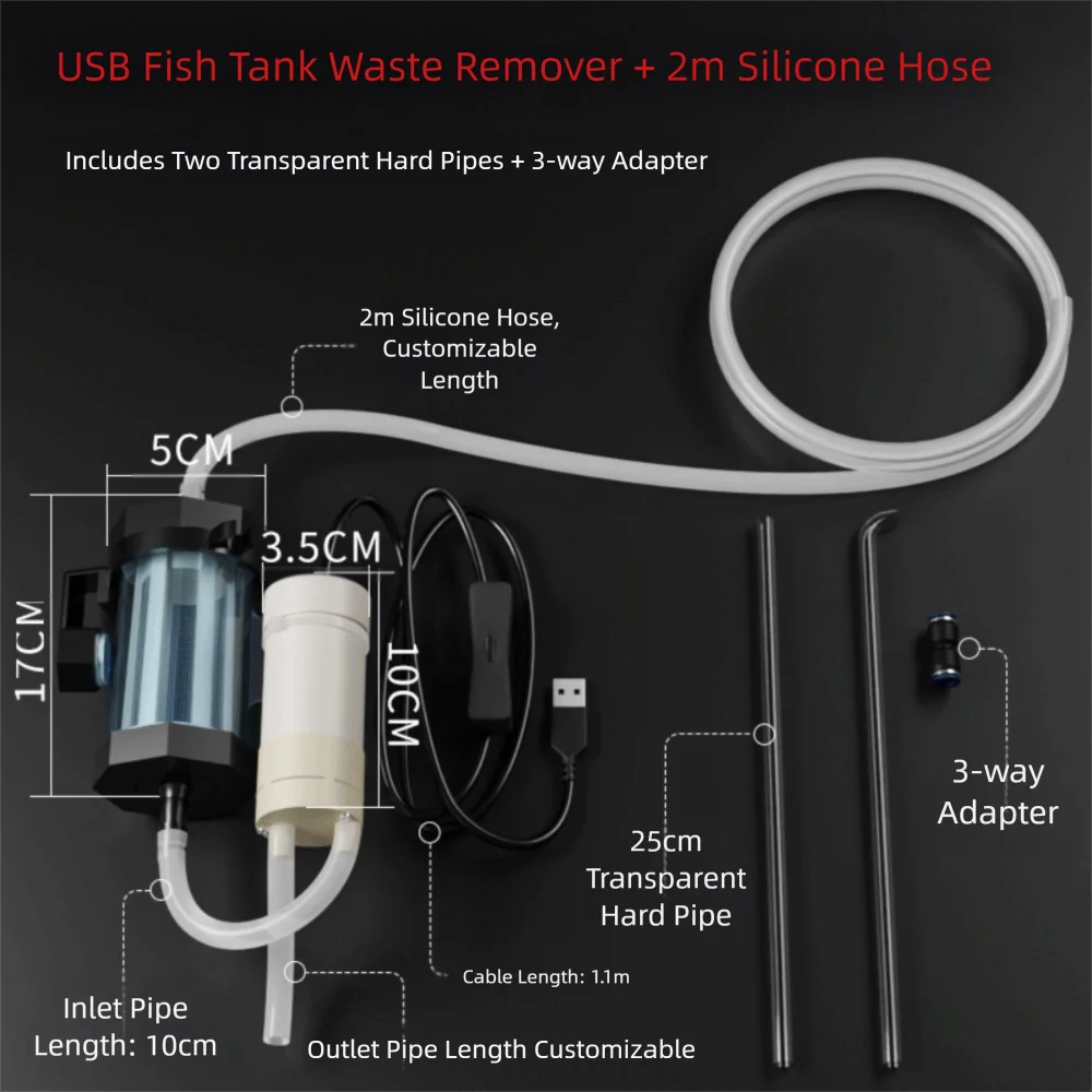 280GPH USB Aquarium Water Changer & Vacuum Gravel Cleaner Aquarium Water Changer HIP 2m