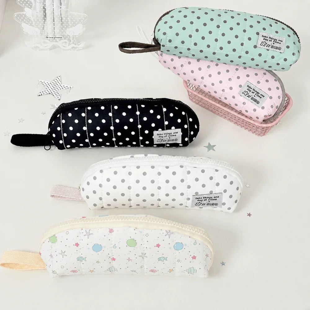 Polka Dot Pencil Case – Large Fabric Pen Bag with Hand Strap Pencil Case HIP