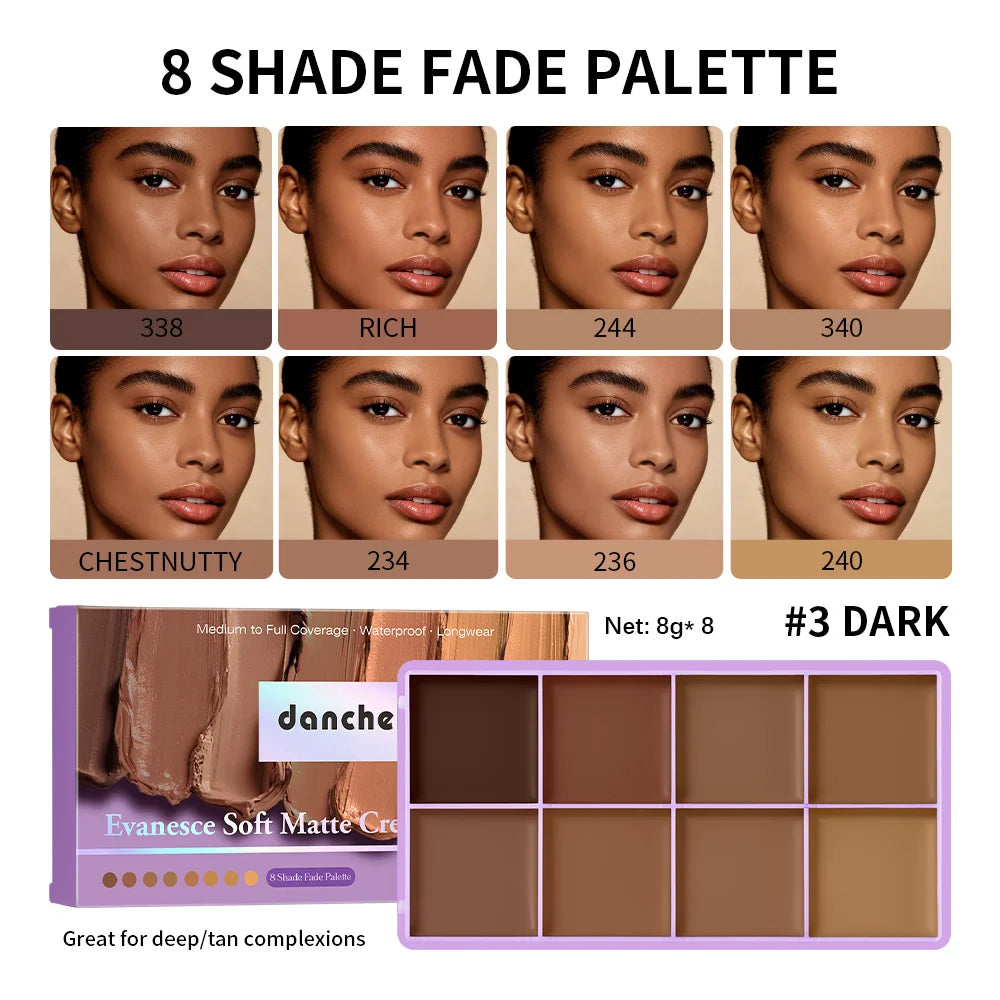 8 Shade Soft Matte Cream Concealer Palette Full Coverage Fade Dark Circles Blemishes Waterproof Long Lasting Oil Control Makeup HIP 3for deep and tan