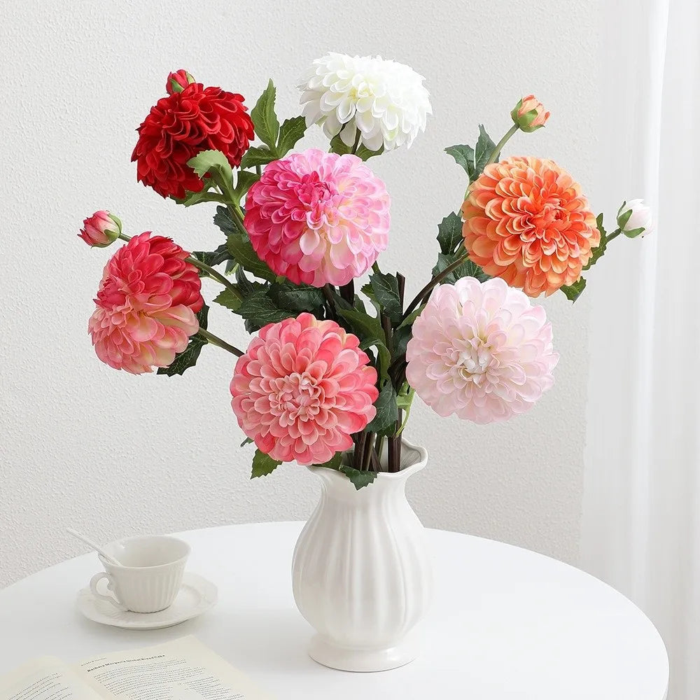 Silk Artificial Dahlia Flowers 2-Head Pink Faux Floral Stem Artificial Silk Flowers HIP