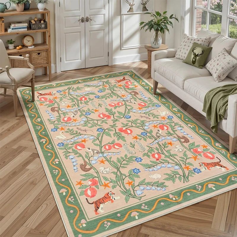 Large Non-Slip Machine Washable Tiger Floral Area Rug Area Rug HIP