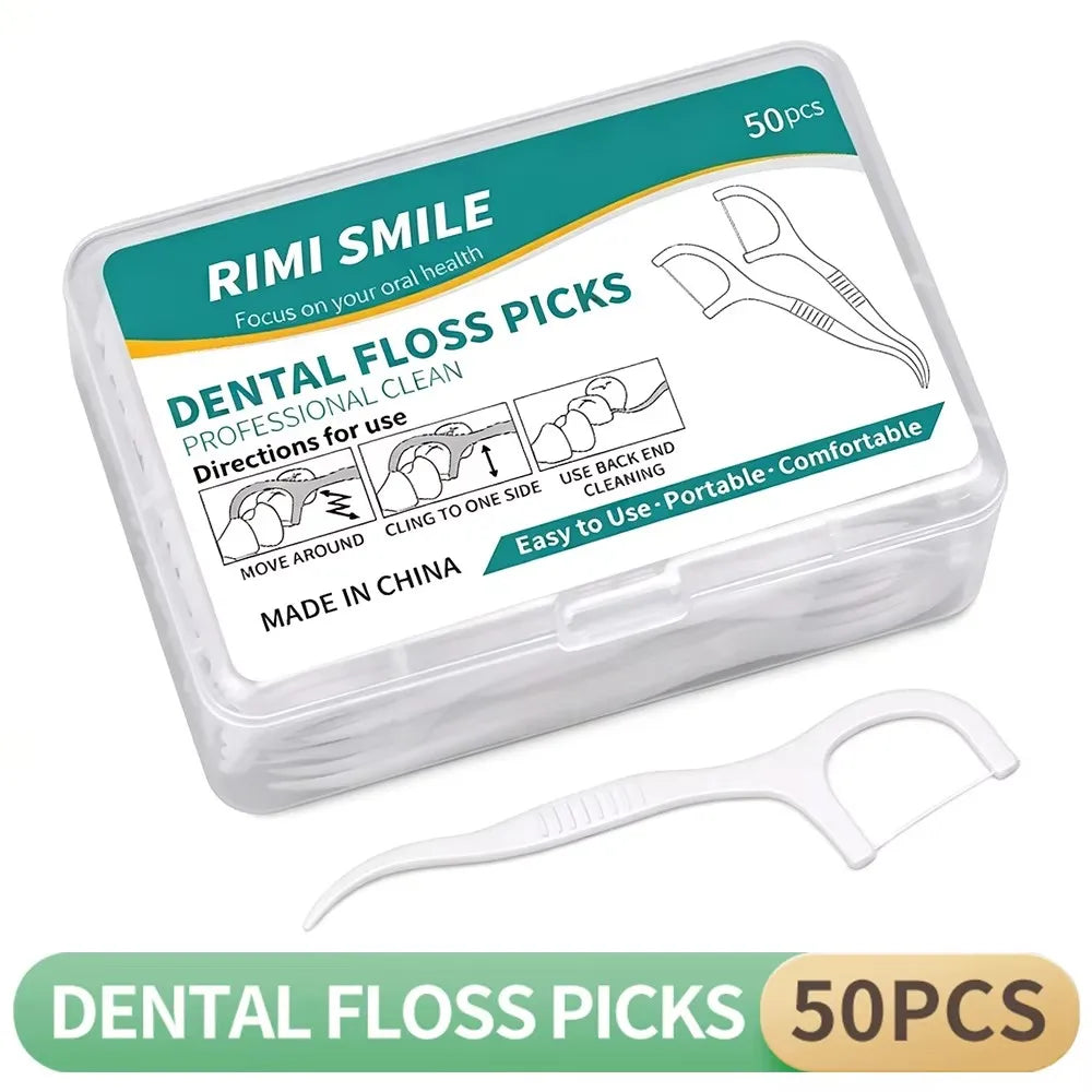 RUZOFO Disposable Dental Floss Picks | Portable Box 50 Pcs Dental Floss Picks HIP