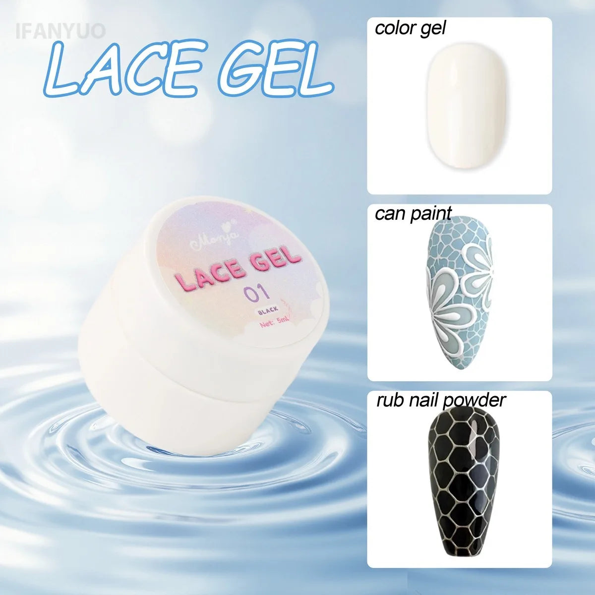 8 Colors Nail Poke Art Glue Lace Hole Bubble Wave Ocean White Black Colorful Nail Hollow Painting Gel Soak Off Varnish UV LED HIP