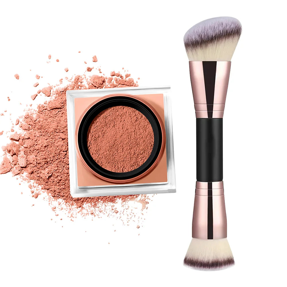 2 Count Loose Setting Powder & Brush Long Lasting Waterproof Oil Control Matte Natural Brightening Face Powder Cosmetics HIP 4Brown and brush