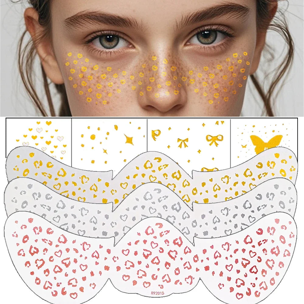 3Pc Metallic Freckles Makeup Patches Waterproof Temporary Tattoo Stickers for Christmas Face Makeup Stars Snowflake Fake Freckle HIP