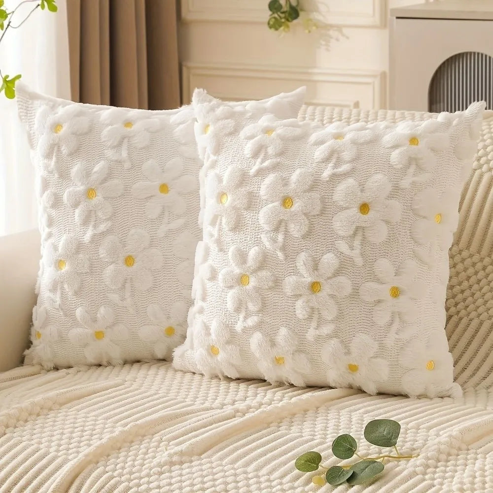 Fluffy Bunny Bow Daisy Throw Pillow Cover 18x18 – Plush Throw Pillow Cover HIP