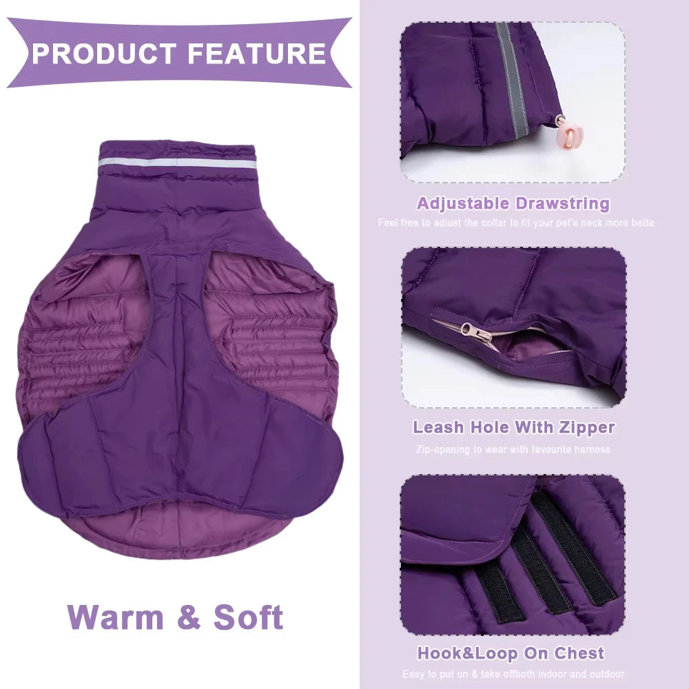 Winter Reflective Quilted Puffer Dog Jacket for Large Dogs Dog Winter Jacket HIP