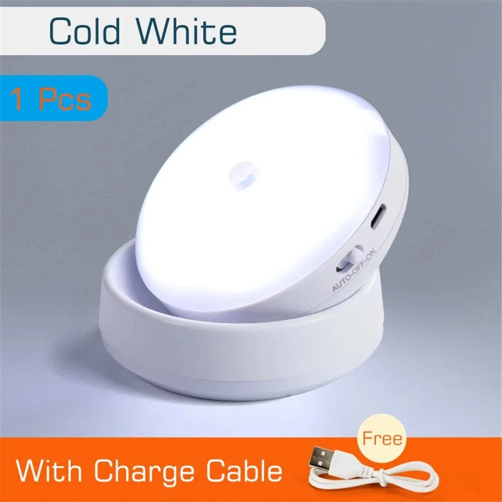 USB Motion Sensor LED Night Light – Rechargeable Round Lamp Motion Sensor Night Light HIP USB Cold Light